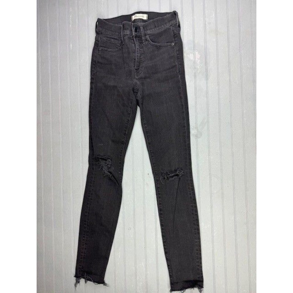Madewell Size 24 Womens Jeans 9" Hi Rise Skinny Black Distress Raw Hem Stretch